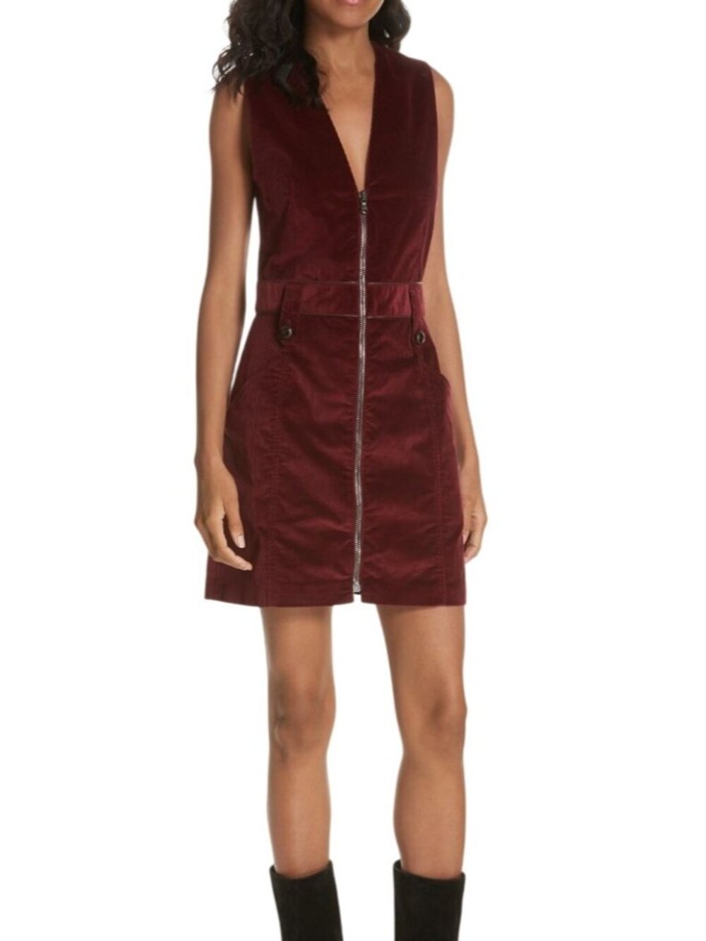 Veronica Beard Orial Corduroy Zip-Front Mini Dress in Burgundy NWT – Size 10